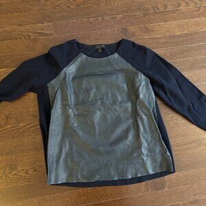 Women’s J CREW Collection Navy Sweater With Leather *Size Large